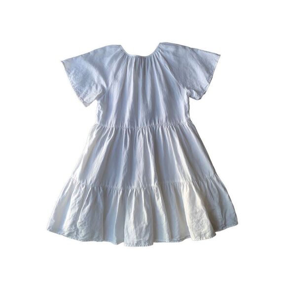 Madewell White Linen-Blend Flutter-Sleeve Tiered Mini Dress - Picture 8 of 14